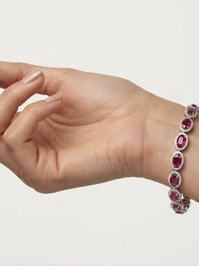 Elegant Ruby Halo Bracelet - Women's Pink Gemstone Jewelry